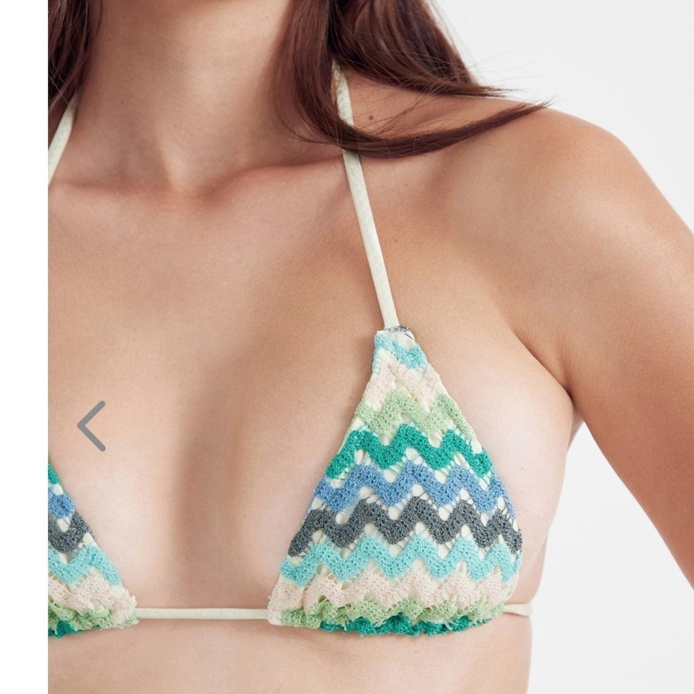 NWT OneOne Swimwear Bikini Set Ithaca Knit Crochet Medium XS New Blue Green - Picture 5 of 7